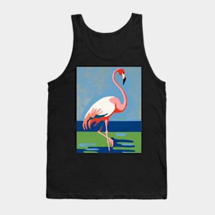 Flamingo Against Blue and Green Background Tank Top